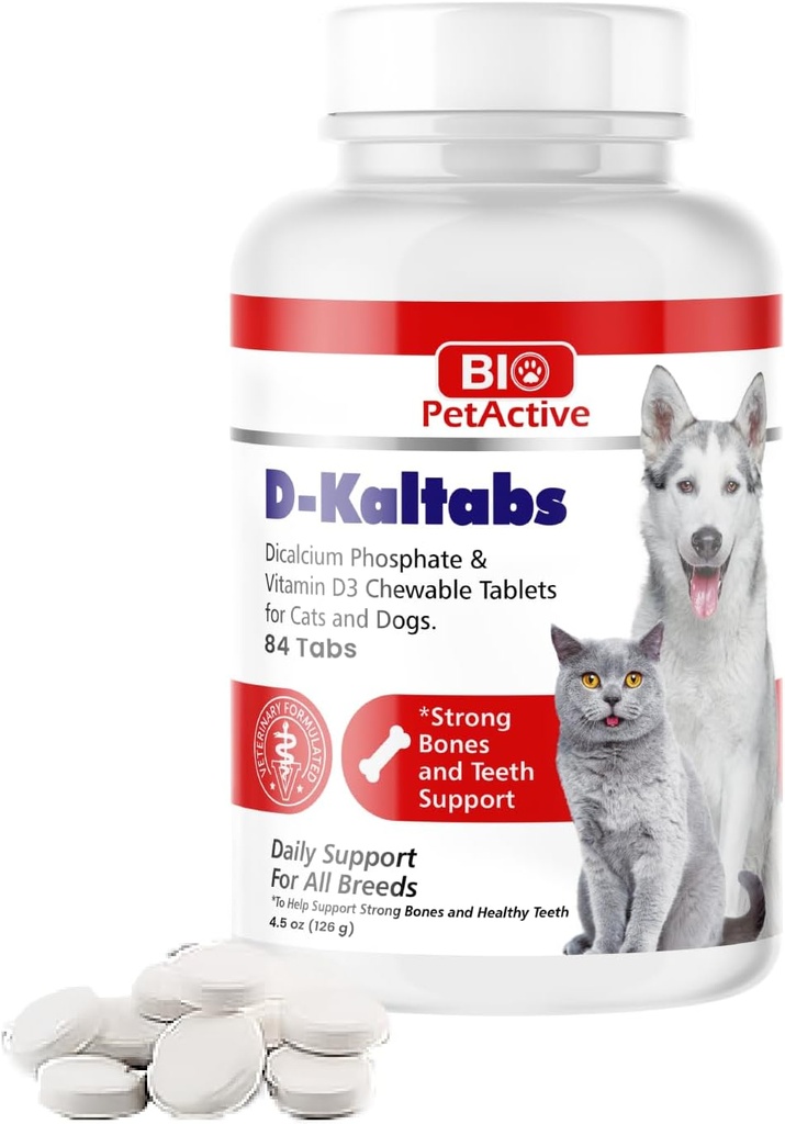 D-Kaltabs 인, 칼슘 비타민 D3 보충 개 & 고양이, Prenatal 애완 동물 비타민, 매일 애완 동물 - 태, 강한 손톱, 치아 지원, 84 킬레이트 정제