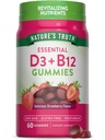 Nature's Truth Vitamin D3 및 B12 Gummies for Adults | 60 개 | 딸기 맛 | 채식, 비 GMO & 글루텐 무료 보충