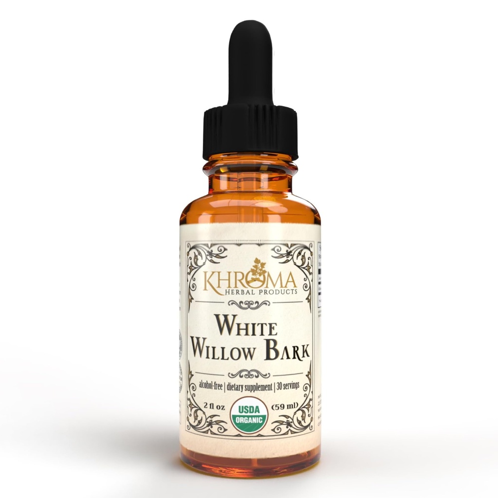 Khroma 초본 제품 유기 백색 Willow Bark 30 서빙 - 봉사 당 800 MG - 유리병에 있는 2개의 FL OZ 액체 - Salix Alba