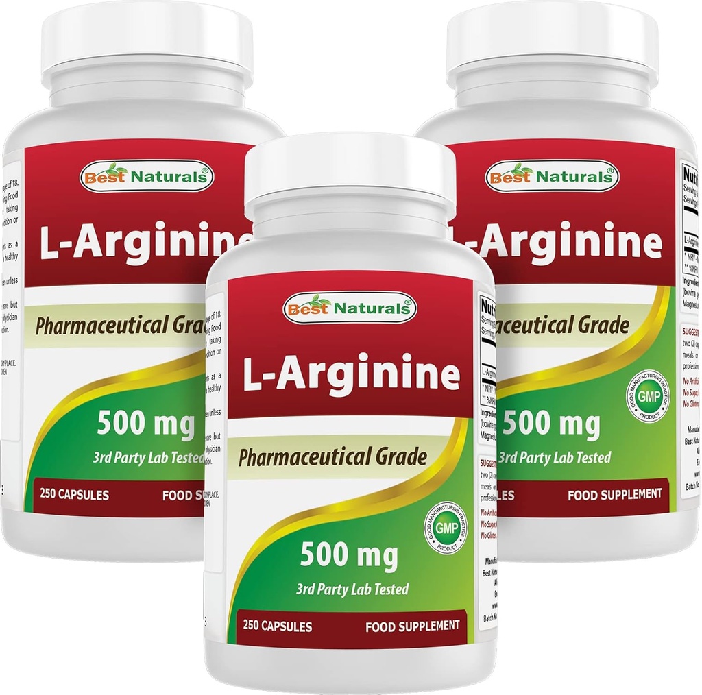 최고의 자연 L 아르기닌 500mg 250 캡슐 (250 개)