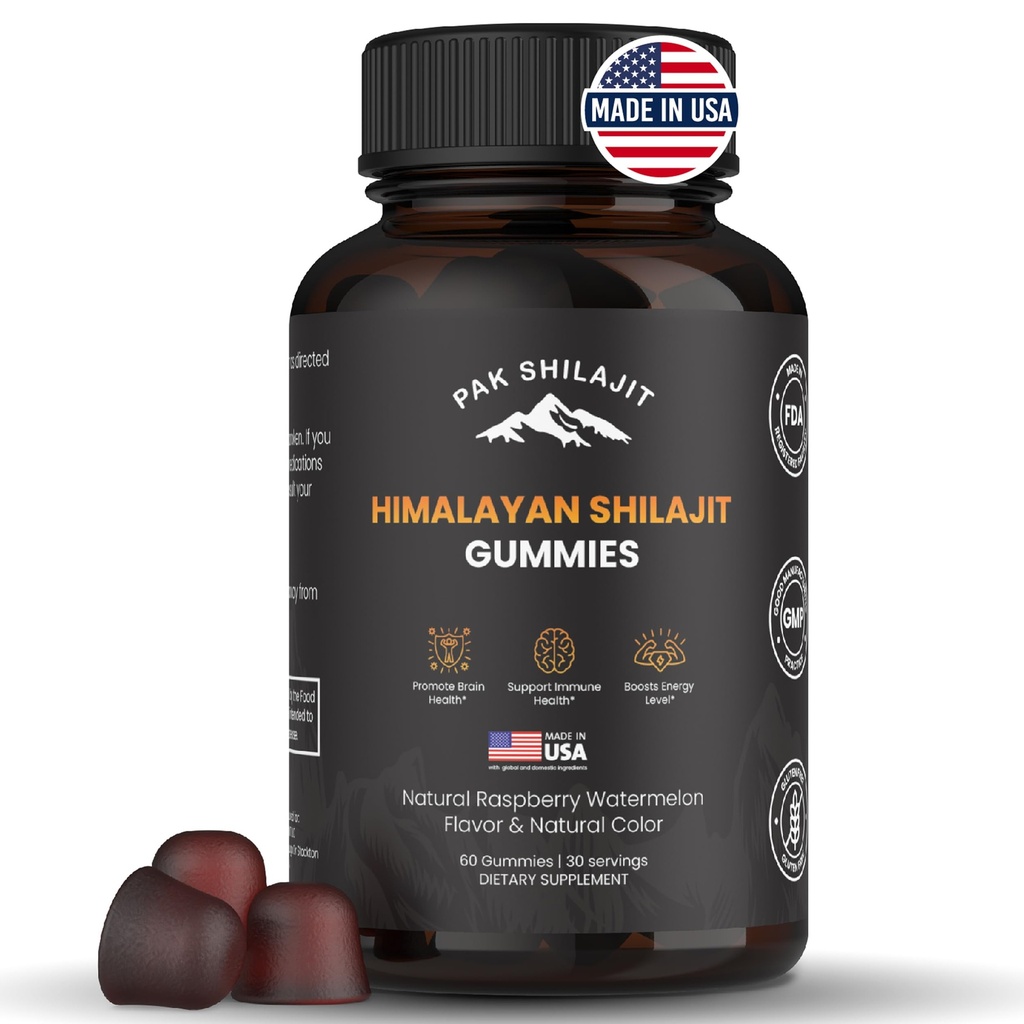 순수한 Sundried Himalayan Shilajit Gummy for Men & Women | 유기농 Shilajit Gummies | 자연 85 Plus Trace 광물 Fulvic 산 | 에너지, 면역성이 뛰어난 | 슈가프리 60 건강한 거미