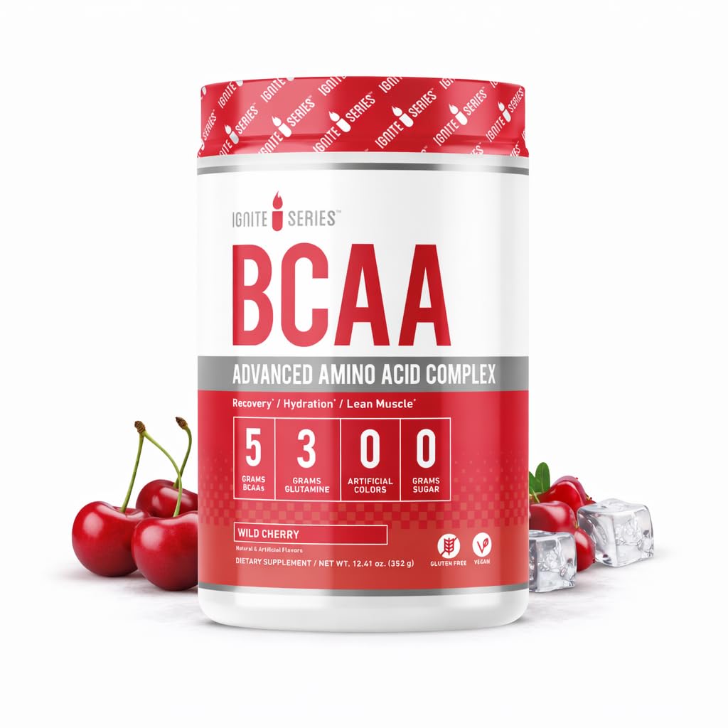 완전한 영양 Ignite 시리즈 BCAA 진보된 아미노산 복합물, 야생 버찌, 지원 근육 회복, Hydration & 성장, 5g BCAA, 3g 글루타민, 13 oz Tub (30 봉사)
