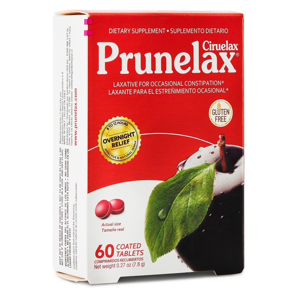 Prunelax Ciruelax 정규적인 힘 Laxative 소형 정제 - Occasional 변비, Senna 추출물, Vegan & 글루텐 자유로운, Gentle 기복을 위한 하룻밤 기복 - 60ct