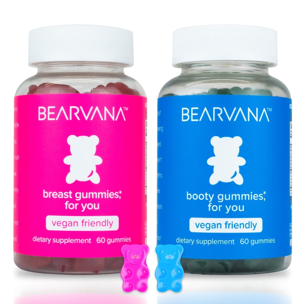 BEARVANA Top & Peach Support Combo Pack Gummies for Women | Fenugreek, Maca & Fennel 포함 9 초본 추출물 | 필수 비타민 | 베리 맛 | 2-Pack (120 구미)