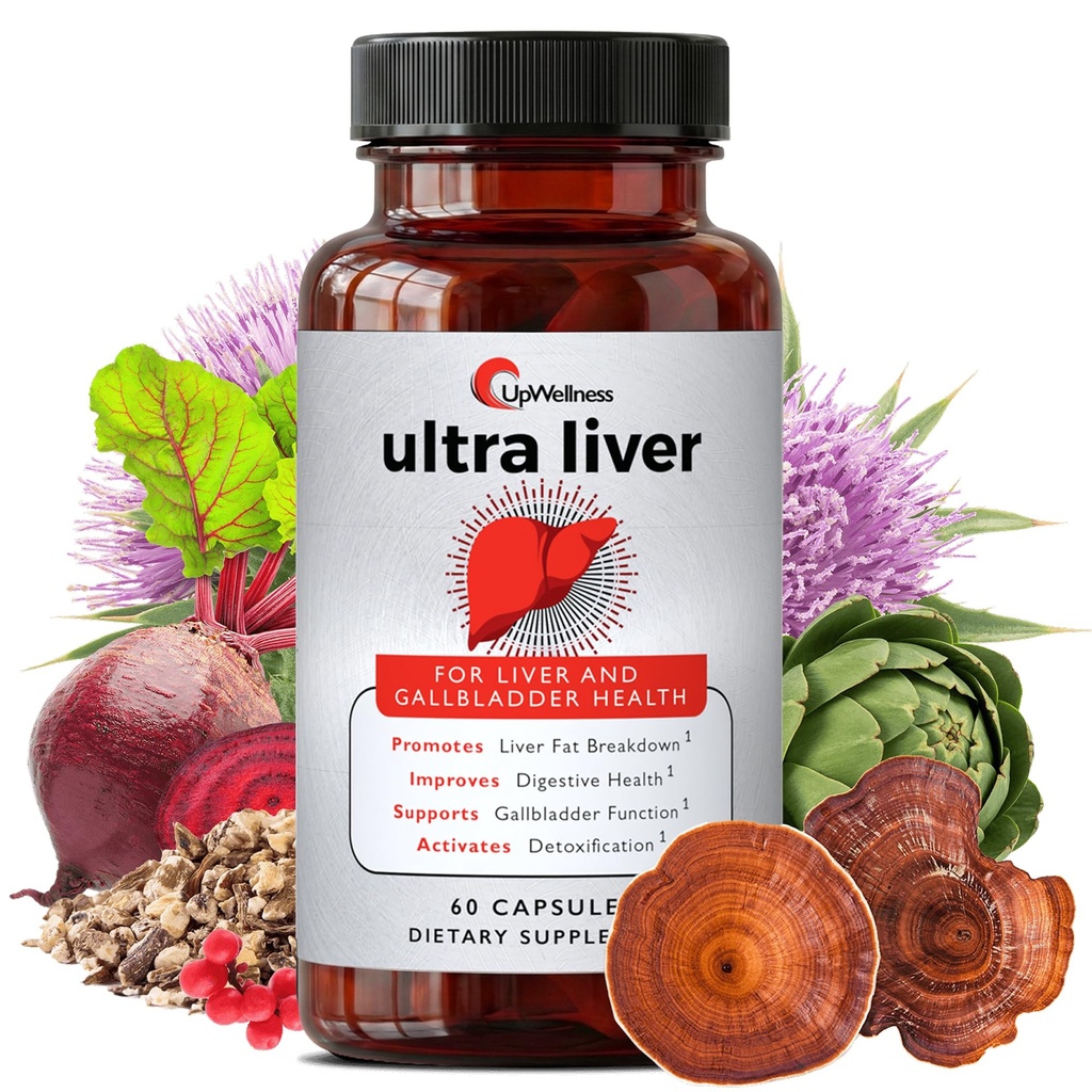UpWellness Liver 지원 및 Gallbladder 지원을위한 Ultra Liver 보충 - TMG, NAC 우유 이틀에 의해 구동 및 더 - Liver Cleanse Detox & Repair - 60 캡슐