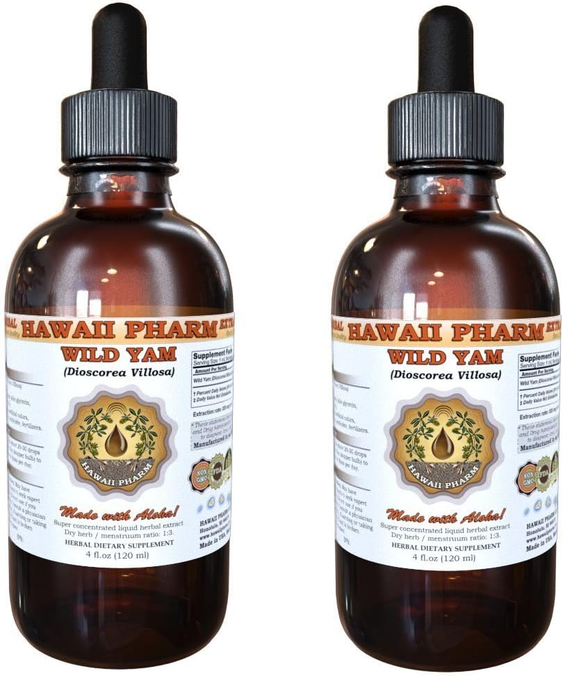 Wild Yam Liquid Extract, Wild Yam (Dioscorea Villosa) Tincture, Herbal Supplement, 하와이 제약, 미국에서 만든 2x2 fl.oz
