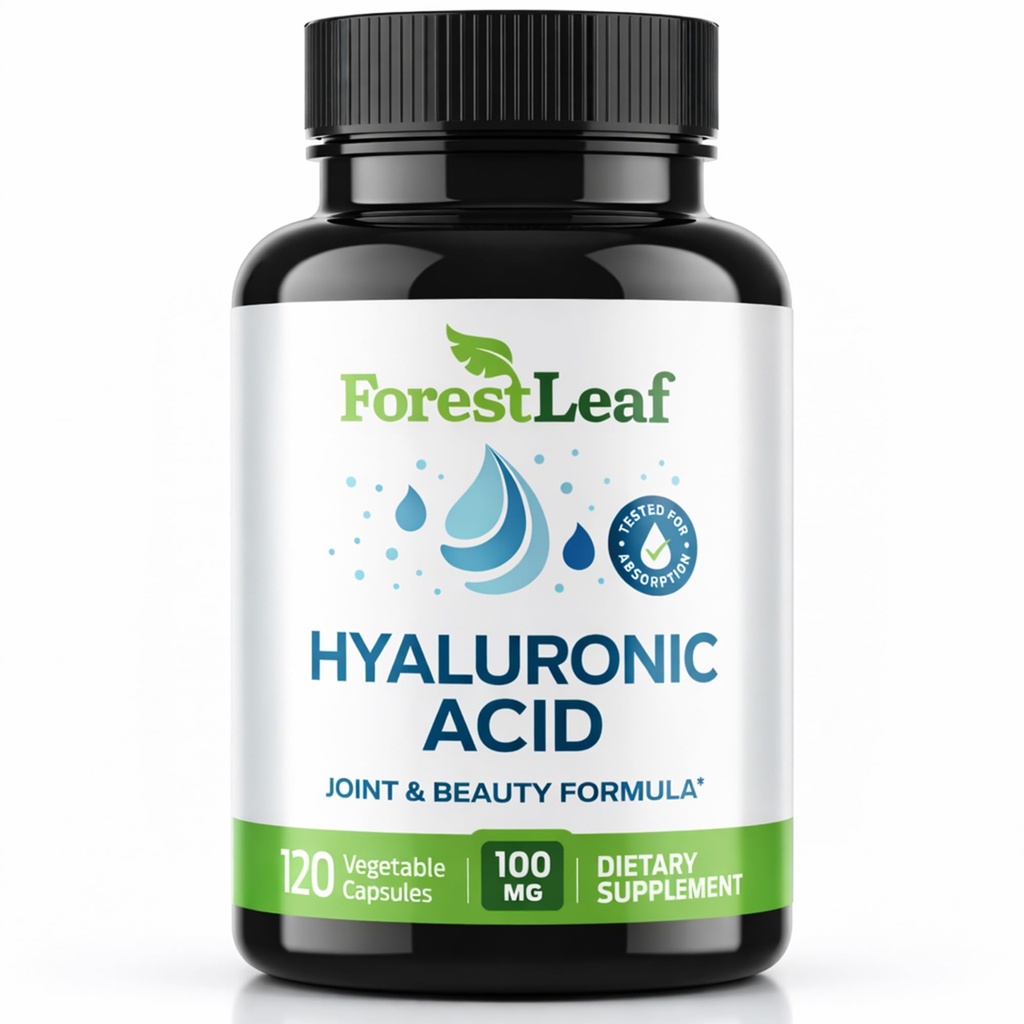 ForestLeaf Hyaluronic 산 보충교재 | 100mg 높은 Bioavailable 규정식 Hyaluronic 산 분말 캡슐 + 50mg VIT C | 지원 피부 Hydration, 합동 윤활, 노화 방지, 머리 & 못 | 120의 모자