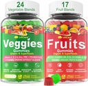 설탕 자유로운 과일 및 채소 Gummies w/D3K2, B9, B12, 마그네슘, 41+ 자연적인 Superfood 과일 및 야채 보충교재 Digestive & Gut 지원, 에너지, 영양 균형, 산화 방지제 비 GMO 2pack를 위한 보충
