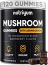 버섯 Gummies 10 혼합 120 PC - 사자 Mane, Ashwagandha, 터키 꼬리, Cordyceps, Chaga, Reishi Mushroom Complex - 면역, 에너지, Clarity & Cognitive를 위한 버섯 보충교재
