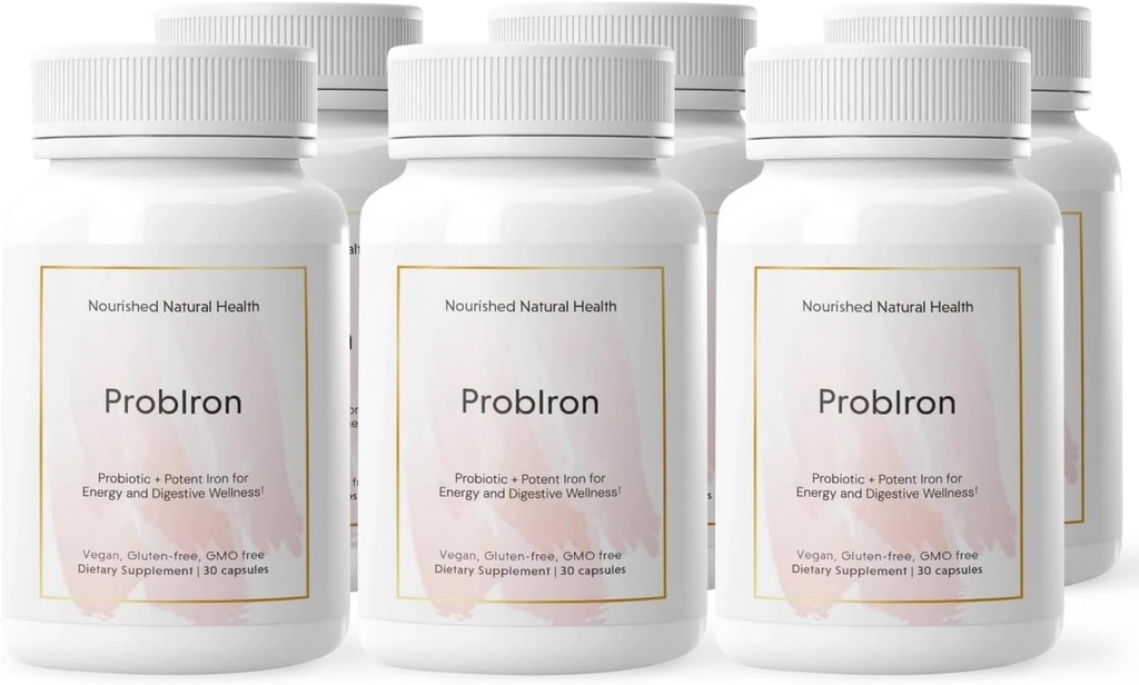 Nourished Natural Health ProbIron - 여성 Probiotic + Iron Supplement는 비타민 C와 구리로 밀어 - 에너지 및 소화 웰빙을위한 Vegan 공식 - 180 캡슐