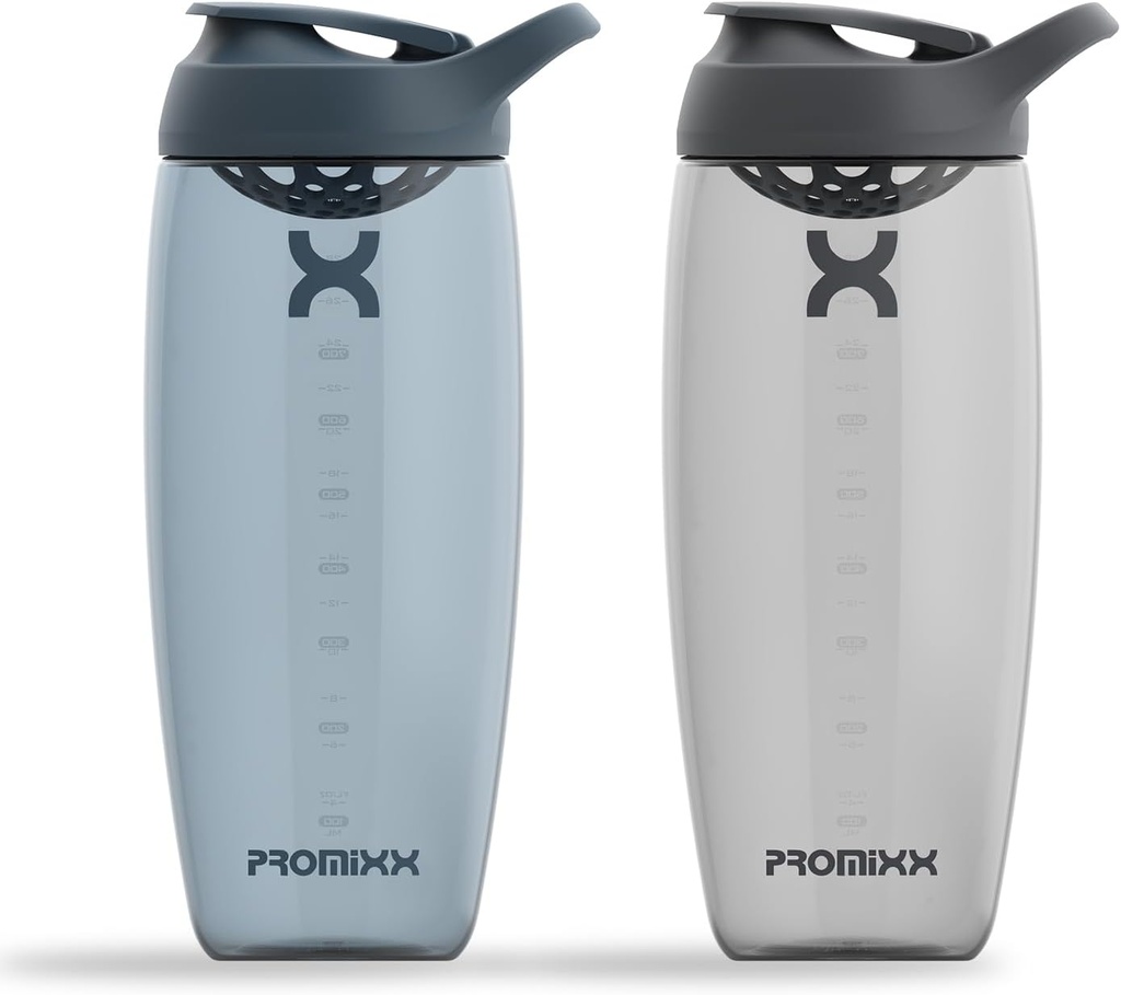 Promixx Pursuit Protein Shaker Bottle (32 oz) - Silent No-Ball 믹서, 누출 방지 뚜껑, BPA / BPS 및 Phthalate-Free ECOZEN - 단백질 쉐이크, Pre & Post-Workout 스무디를위한 쉬운 청소 셰이커 컵