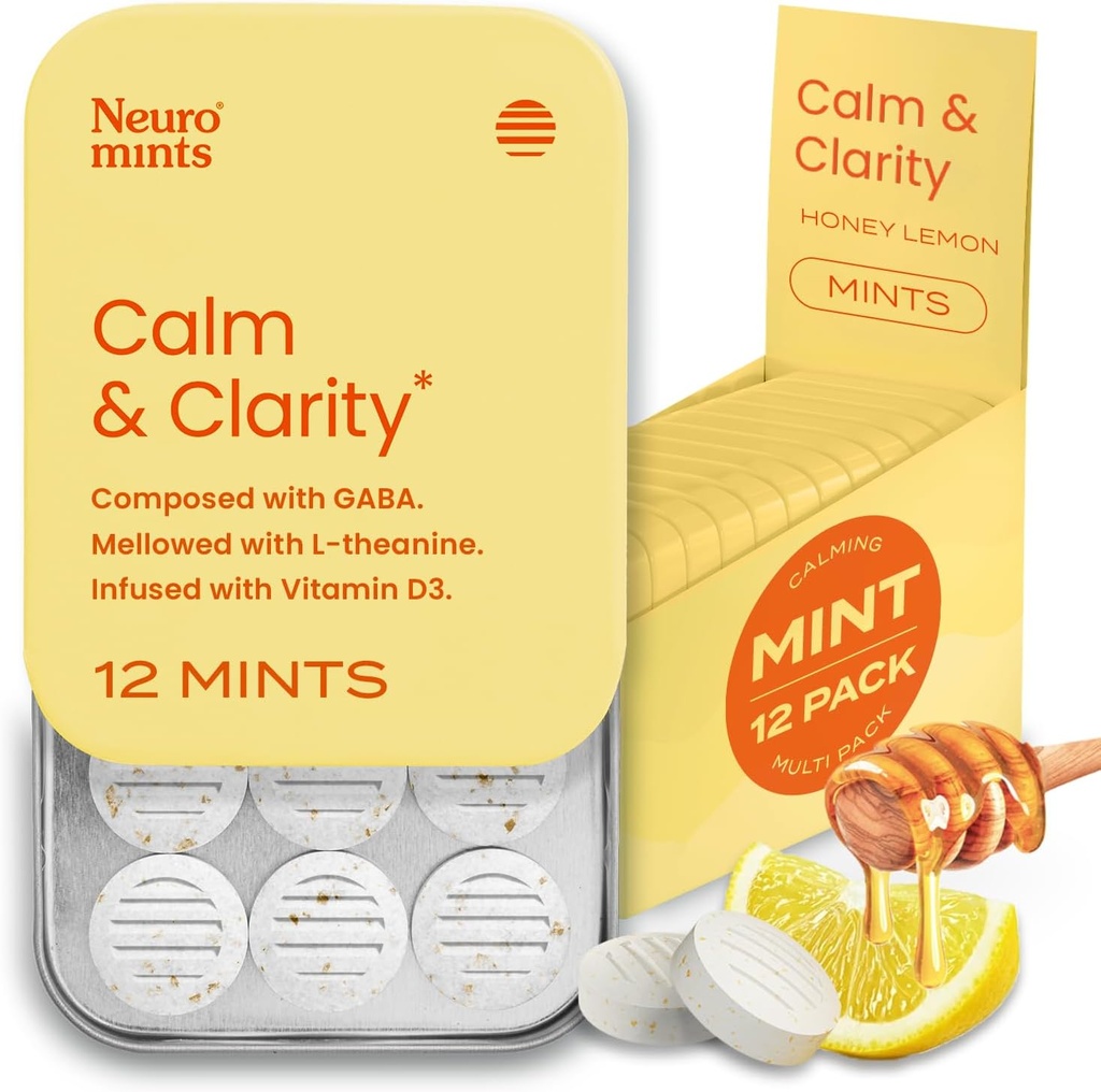 NeuroGum Calm & Clarity Mints (144 조각) - L-theanine + GABA + 비타민 D3로 무료 설탕 - 메모리를위한 Nootropic 두뇌 보조제 - Men & Women을위한 Calm, 스트레스 완화 강화 - 꿀 레몬
