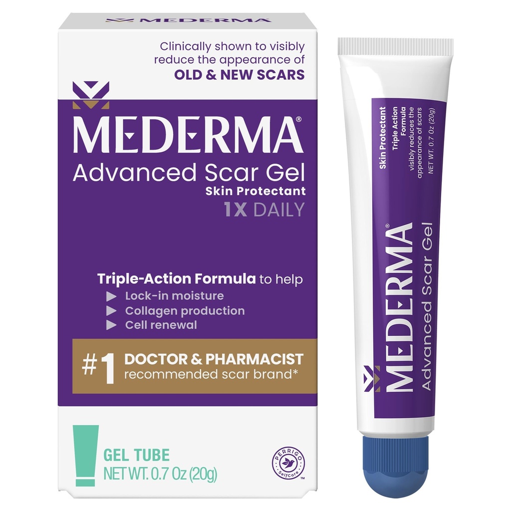 Mederma Advanced Scar Gel - 오래된 치료 & 새로운 흉터, 여드름에서 흉터의 외관을 감소, 수술, 화상, 부상 및 스트레치 마크, 0.70 Oz (20g)
