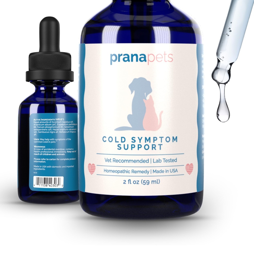 PranaPets Cats & Dogs의 콜드 증상 지원 | 자연적인 공식은 감기, 계절 알레르기 및 켄넬 기침을 가진 안전하게 원조 | 쉬운 호흡을 위한 열려있는 기도를 돕습니다