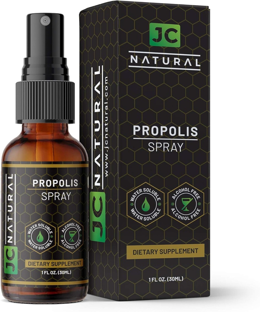 Propolis Throat 스프레이 - 수용성, 알코올 무료. 자연 면역 지원. Fights Harmful Organisms, 강력한 산화 방지제 - JC 천연 X CGM Labs의 1 fl oz (30ml)