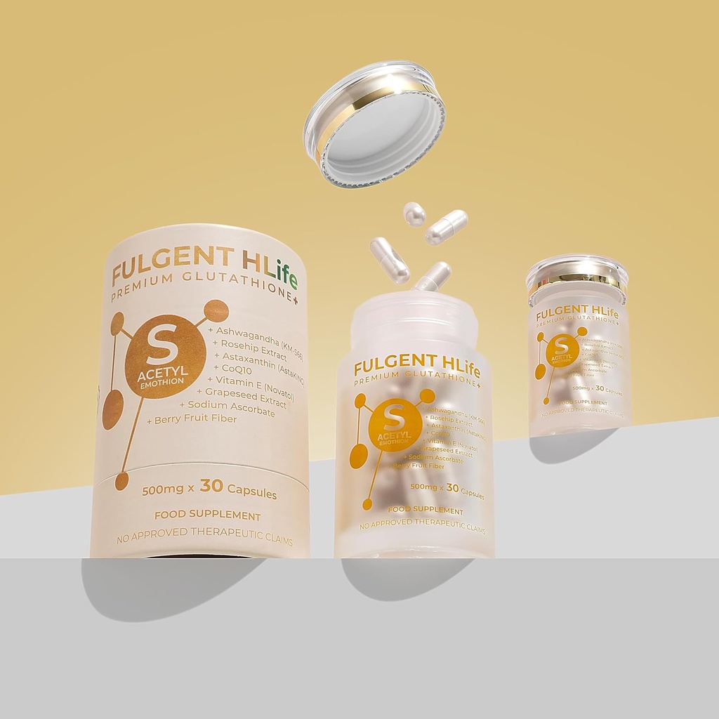 프리미엄 S-Acetyl Glutathione 산화 방지제 Complex - Ashwagandha, Astaxanthin & CoQ10 - 고순도 500mg, 30 캡슐