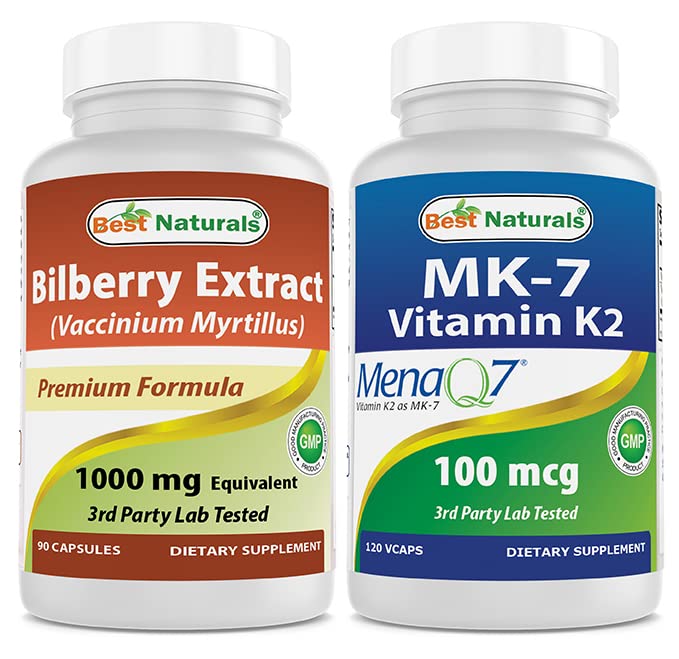제일 자연적인 Bilberry 추출물 1000mg & MK-7 비타민 K2 100 mcg