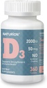 비타민 D3 2000iu (50 mcg) 면역 지원, 건강한 근육 기능 및 뼈 건강을 위한 1 년 공급 - 비 GMO, Gluten, 비타민 B2 - (미니 태블릿), 360 조사