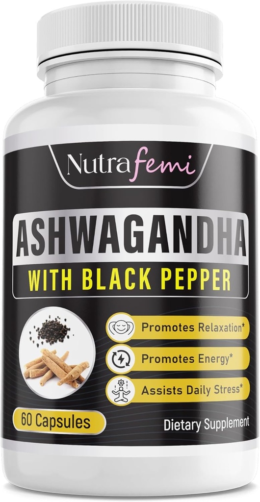 유기 Ashwagandha 와 검정 Pepper 용 Imporved 흡수. 응력에 저항하는, 증가 에너지 수준 & 지원 기억 증진 650 Mg 60 캡슐