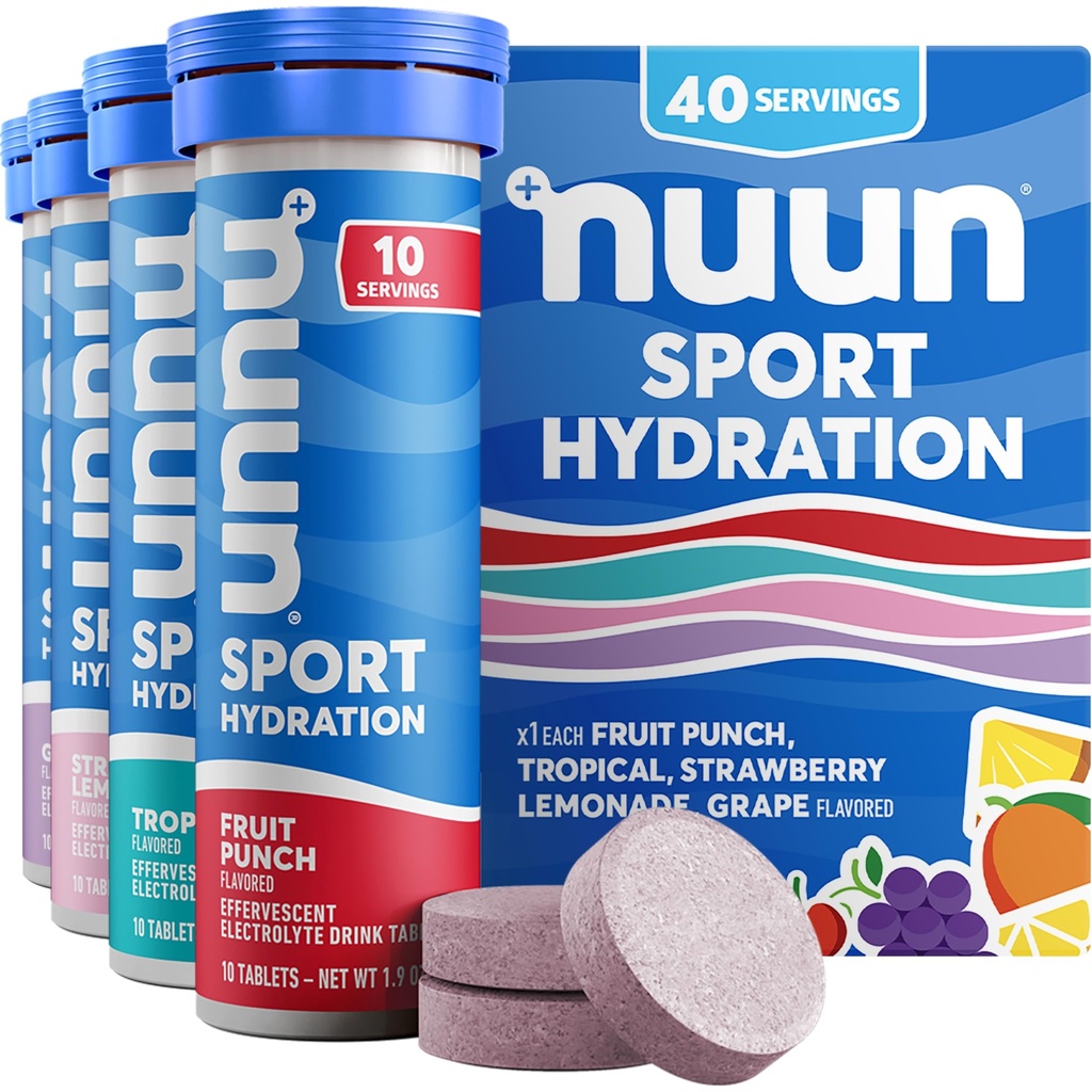 Nuun 스포츠 마그네슘, 칼슘, 칼륨, 염화물 및 나트륨, 글루텐 무료 및 채식, 혼합 된 맛, 4 팩 (40 인분 총)