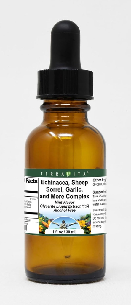Terravita Echinacea, Sheep Sorrel, 마늘 및 더 복잡한 글리세라이트 액체 추출물 (1:5) - 민트 맛 (1 oz, ZIN : 523695)