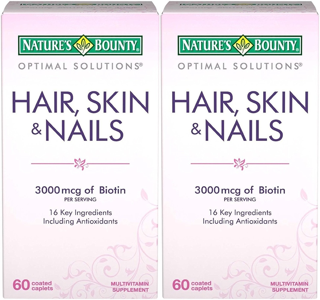Nature 's Bounty Optimal Solutions Hair, 스킨 & 네일 공식, 120 코팅 캡 (2 X 60 카운트)