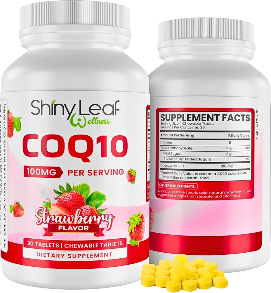 빛나는 잎 CoQ10 100mg - Chewable CoQ10 보충교재 - 심장 건강 & 에너지 - 자연적인 Co Q 10 보충교재를 위한 Coenzyme Q10 - 심장 혈관 웰빙을 위해 - 100mg Chewable 정제, 미국에서 만드는 30의 정제