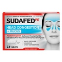 Sudafed PE 머리 혼잡 + Sinus 압력을 위한 Mucus 기복 정제, 혼잡, & 두통, Acetaminophen, Guaifenesin & Phenylephrine HCI, 24의 ct를 가진 비 Drowsy Decongestant