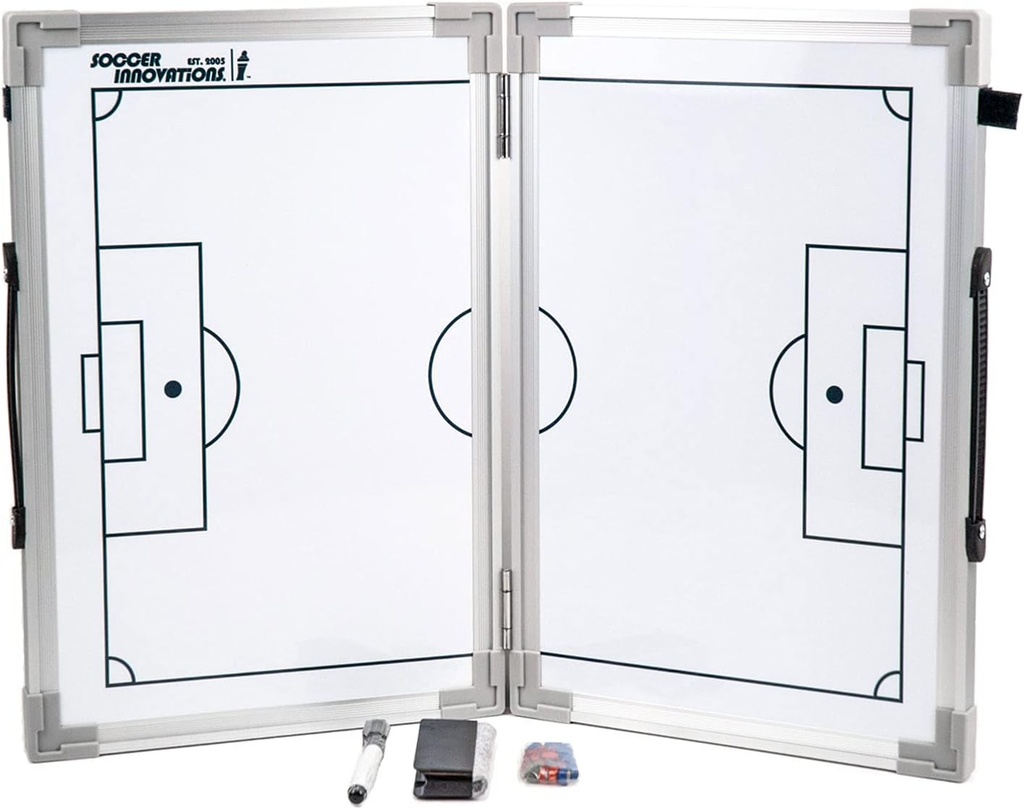 Soccer Innovations Hinged Magnetic Tactic Coaching Board, 극적으로 휴대용 드라이 Erase White Board for Soccer Coaches of All Levels의 전술 분석 수행.
