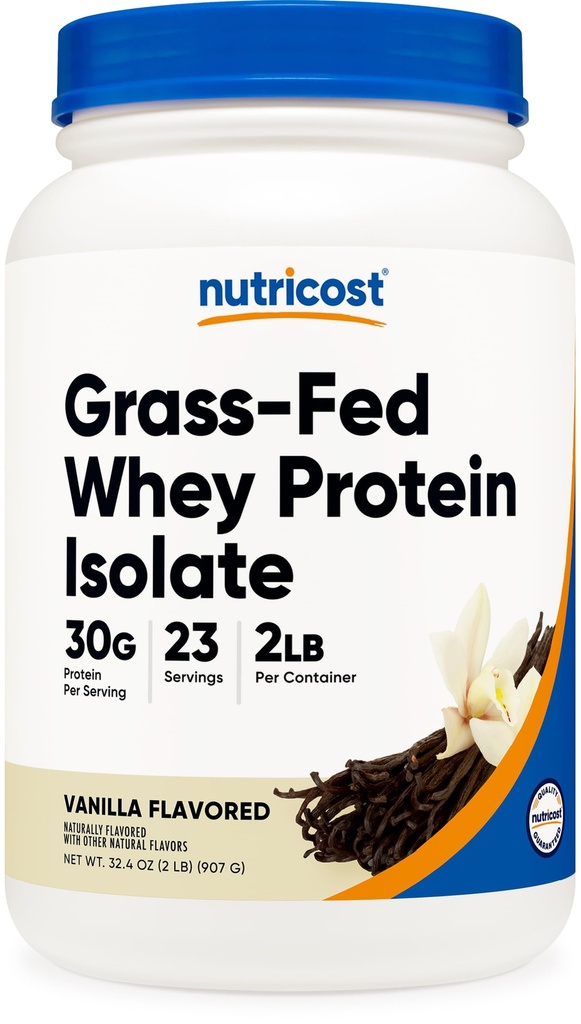 Nutricost Grass-Fed Whey Protein Isolate (Vanilla) 2LBS - 비 GMO, 글루텐 무료, 자연 풍미