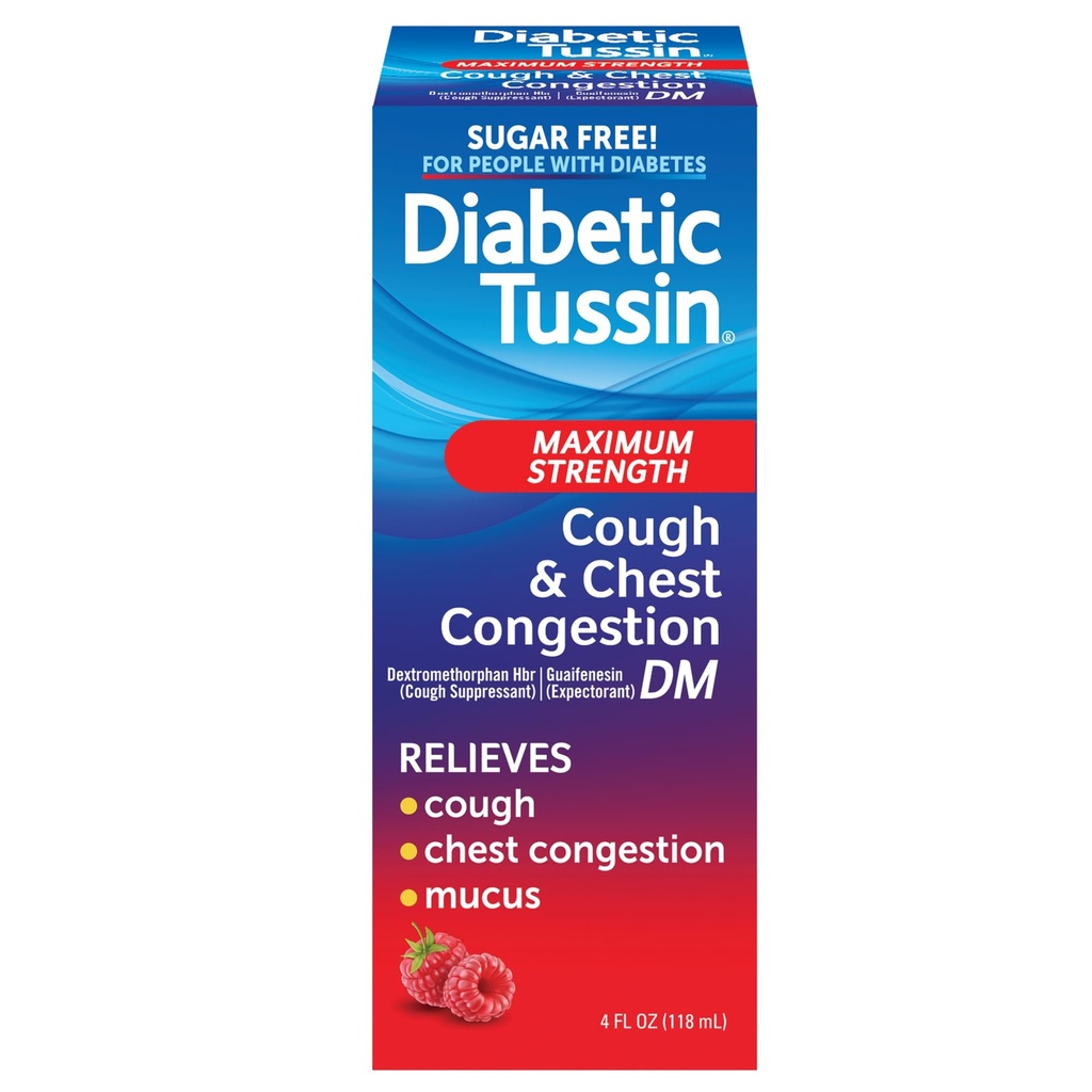 Diabetic Tussin DM 최대 힘 기침과 가슴 혼잡 기복 액체 기침 Syrup, 당뇨병을 위한 안전, Berry flavored, 4 Fl Oz (1의 포장)