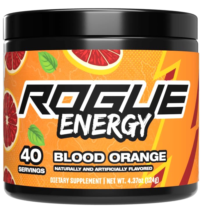 롱 게임 시간을위한 Rogue 에너지 음료 분말 - Mental Focus 용 에너지 분말 - Sugar & Gluten Free - Caffeine & Vitamins가있는 게임 보충 - 미국 (Blood Orange - 40 서빙)