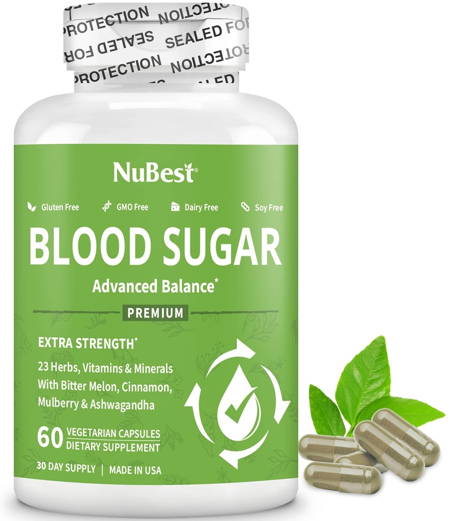 Blood Sugar - Bitter Melon, Ashwagandha, Cinnamon, Chromium, Magnesium, Vitamins, Alpha Lipoic Acid, Cayenne Pepper & More | 60 캡슐 | 1 개월 공급
