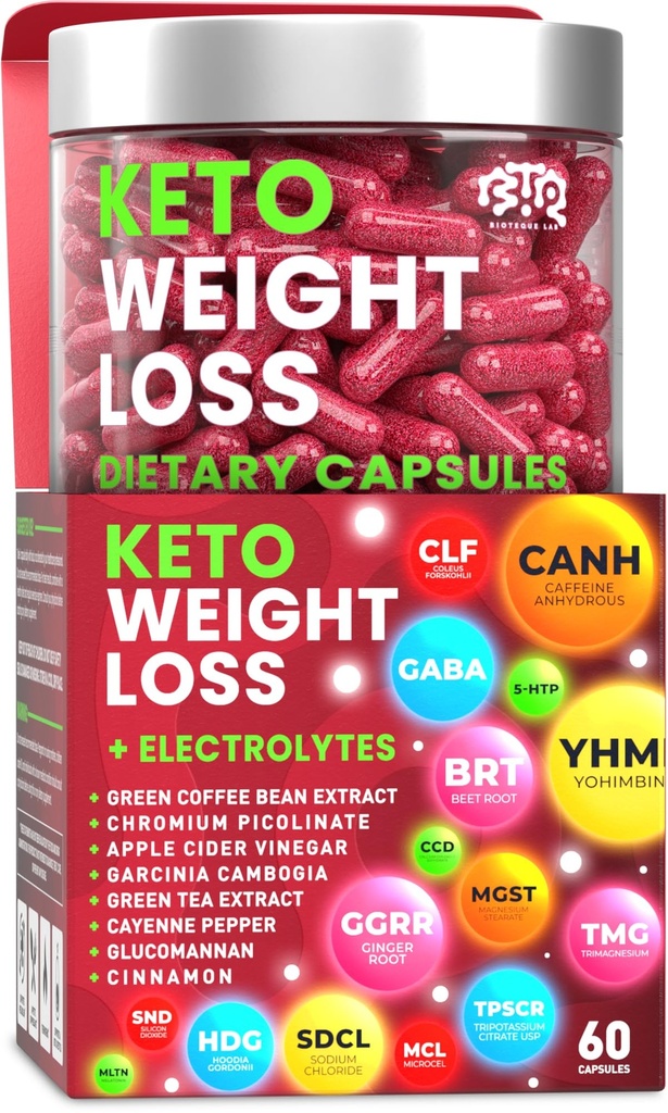 Keto 체중 감소 다이어트 알약, 자연 식욕 억제제, Apple Cider, Green Coffee Bean Extract, Curb Cravings & Hunger, Metabolism Booster Supplement - 60 캡슐 여성과 남성을위한 지방 버너