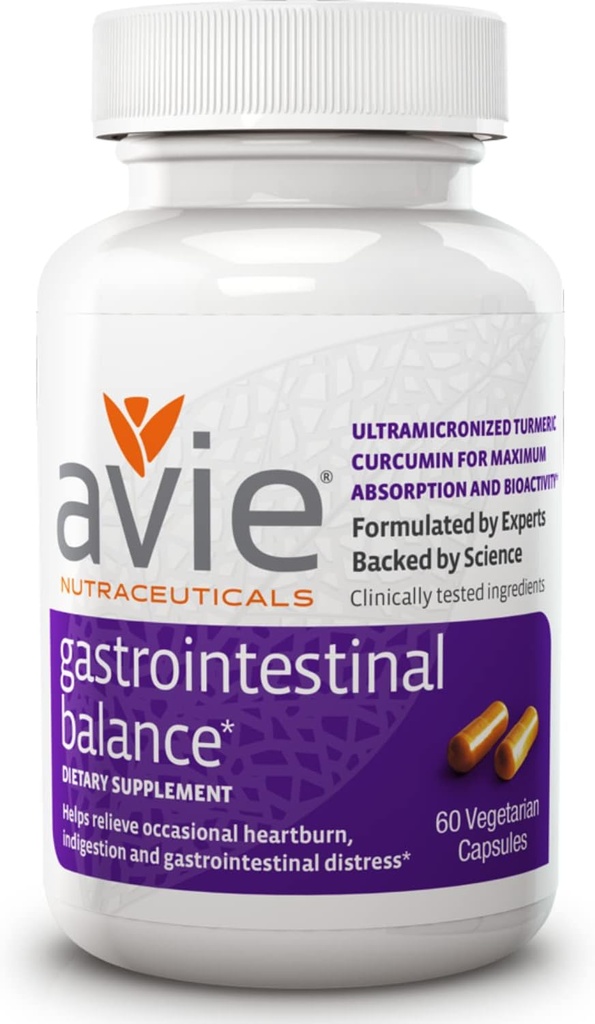 Avie NUTRACEUTICALS 위장 밸런스 쿠르쿠민 보충 (60 캡슐) | 심박수 뿌리와 마그네슘, 산 Reflux, & Indigestion Relief - 글루텐 무료, GMP 인증