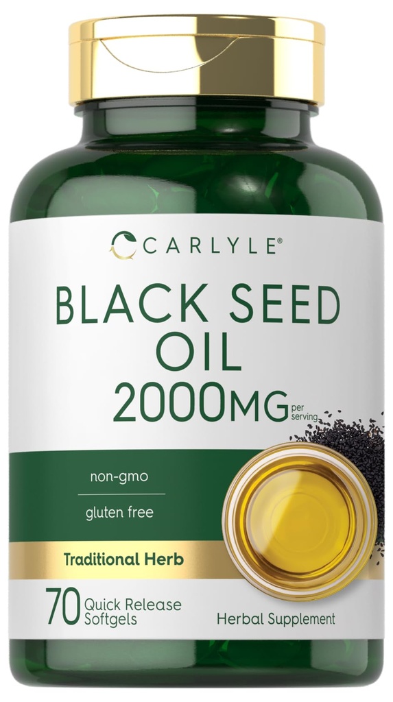 Carlyle Black Seed Oil Softgel 캡슐 | 2000mg | 70 알약 | 여성 및 남성용 | Non-GMO, 글루텐 무료 초본 보충
