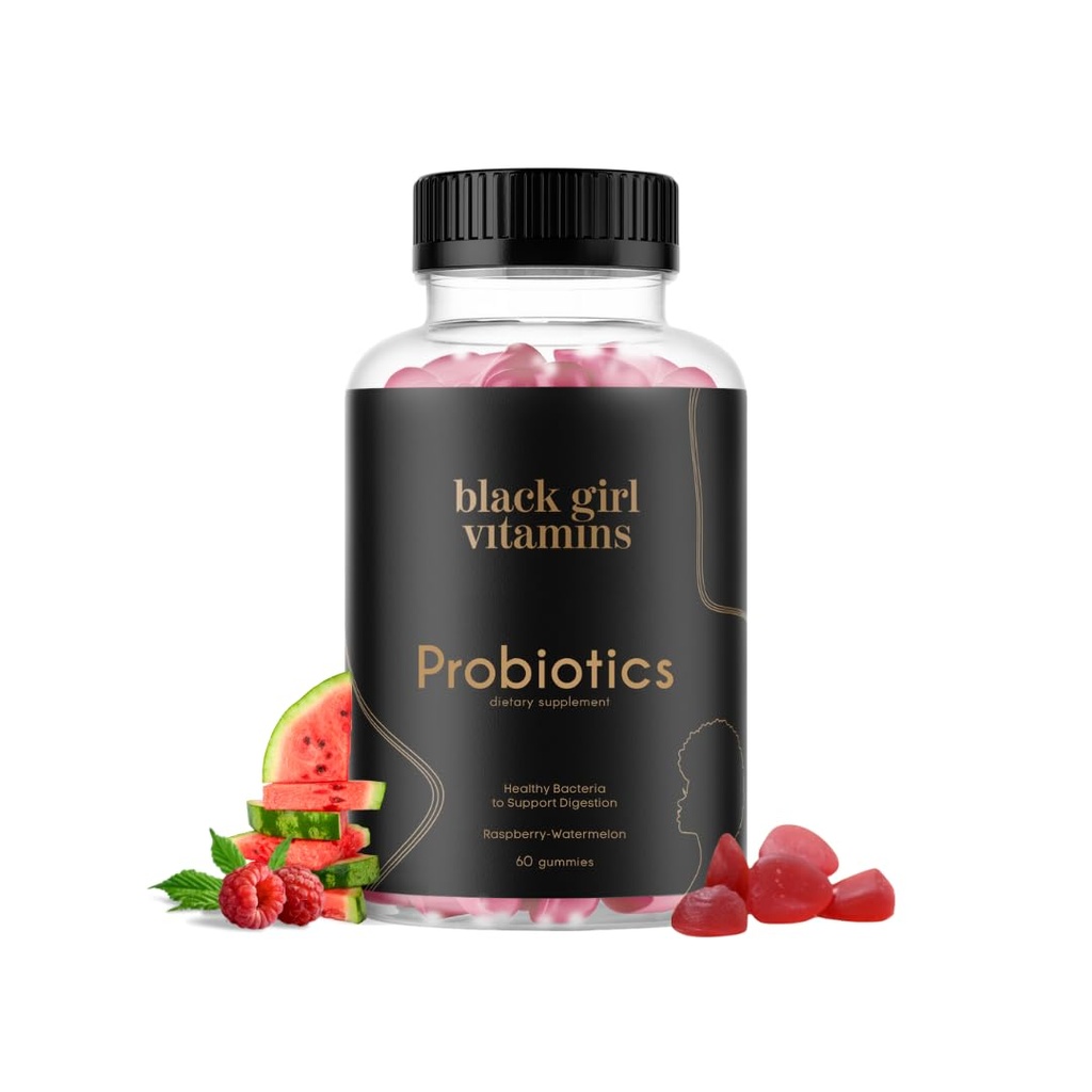 Black Girl Vitamins - 소화 건강 및 면역 지원, 글루텐 무료 비타민, (Raspberry-Watermelon), 60ct에 대한 Probiotic Gummies