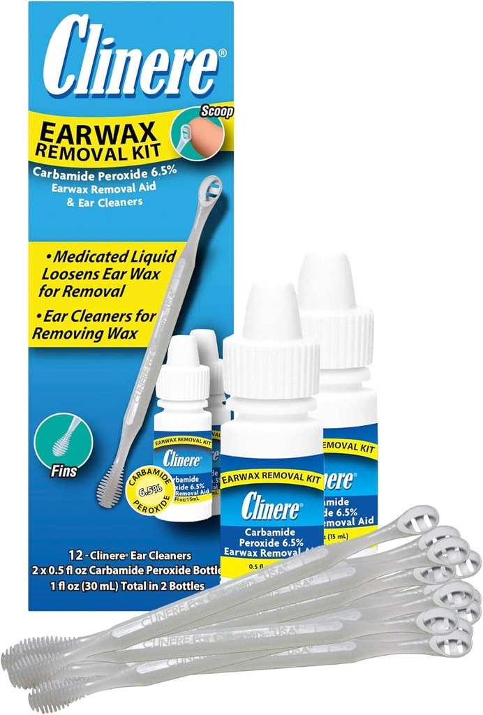 Clinere Earwax 제거 장비, 안전 하 고 Gently Clean Ear Wax, Itch Relief, 즉시 작동 .5oz Carbamide Peroxide, 2 x .5 Fl Oz 12 스틱