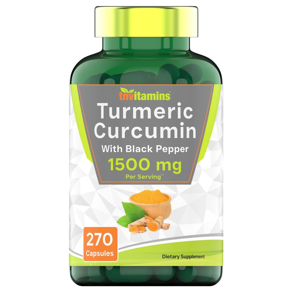 tnvitamins turmeric Curcumin 캡슐 블랙 페퍼 | 1500 MG - 270 캡슐 | 대량 크기 - 3 개월 공급! | 검은 후추와 황금 Turmeric Curcumin 보충 | Non-GMO | 미국에서 생산