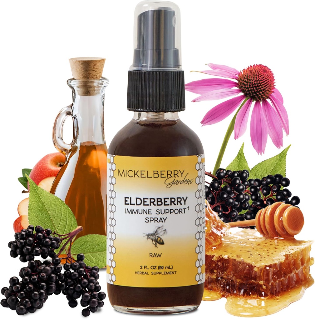 Mickelberry Gardens Elderberry Honey Propolis Throat Spray - 어린이 및 성인을위한 자연 면역 지원 및 스로트 코트 (2 온스)