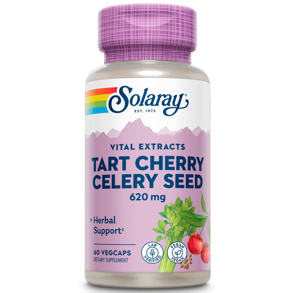 SOLARAY Tart Cherry & Celery Seed | 건강한 우랄산 레벨, 관절, 근육 회복 및 수면 지원 | 60 VegCaps