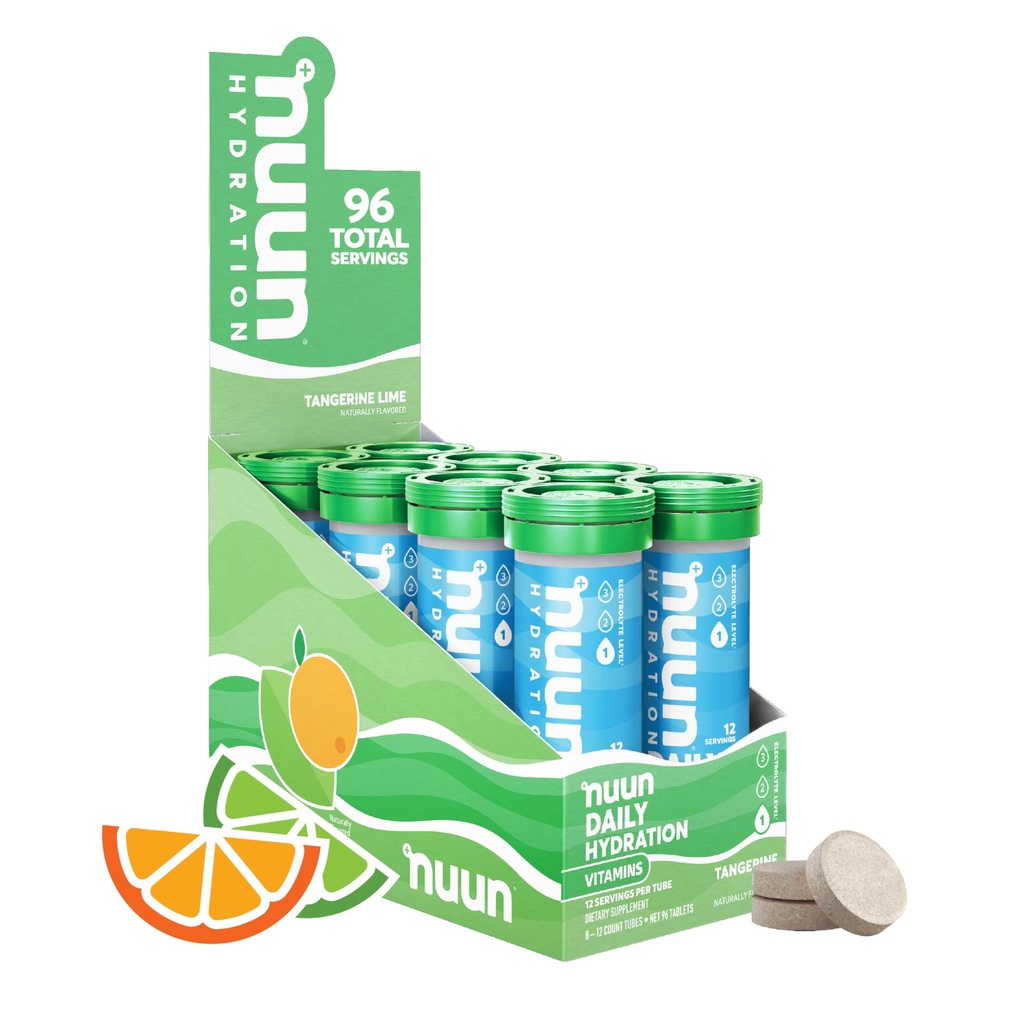 Nuun Vitamins Electrolyte Tablets with Vitamin D, C, E, A, & B6, Folic Acid, Magnesium & 4 Other Essential Electrolytes, 글루텐 프리 & 비건, Tangerine Lime, 8 Pack (96 서빙 총)