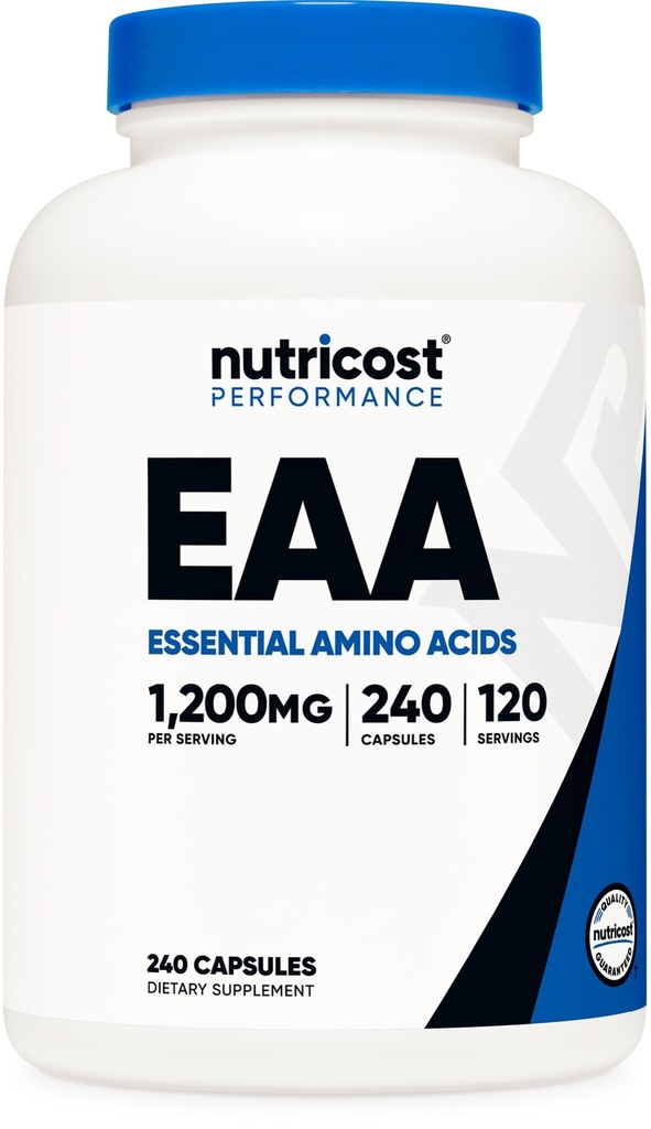 Nutricost EAA 캡슐 1200mg, 240 캡슐 - 필수 아미노산, 120 서빙 - Non-GMO, 글루텐 무료 & Vegan