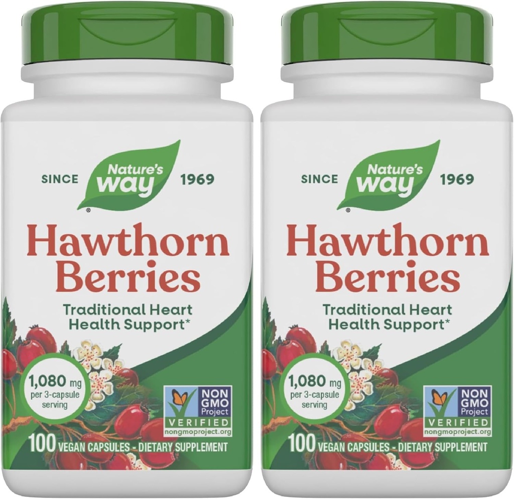 Nature's Way Herbal Hawthorn Berries, 전통 심장 건강 지원 *, 100 Vegan 캡슐 (포장 월병) (포장 2)