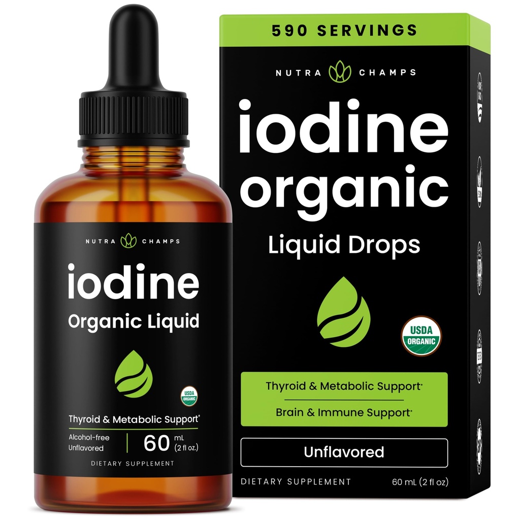 유기 Iodine 액체 하락 - 여성 & 남자를 위한 250 mcg 요오드 보충교재 - 칼륨 Iodide 해결책 250 mcg - 590 서빙 - 갑상선, 호르몬 & 신진 대사 지원 - 비 GMO, Vegan NPN 80119762