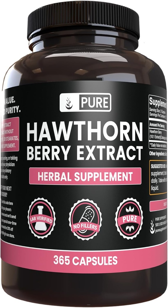 순수한 본래 성분 Hawthorn Berry 추출물 마그네슘 또는 밥 충전물 없음, 항상 순수한, 실험실 Verified (365의 캡슐)