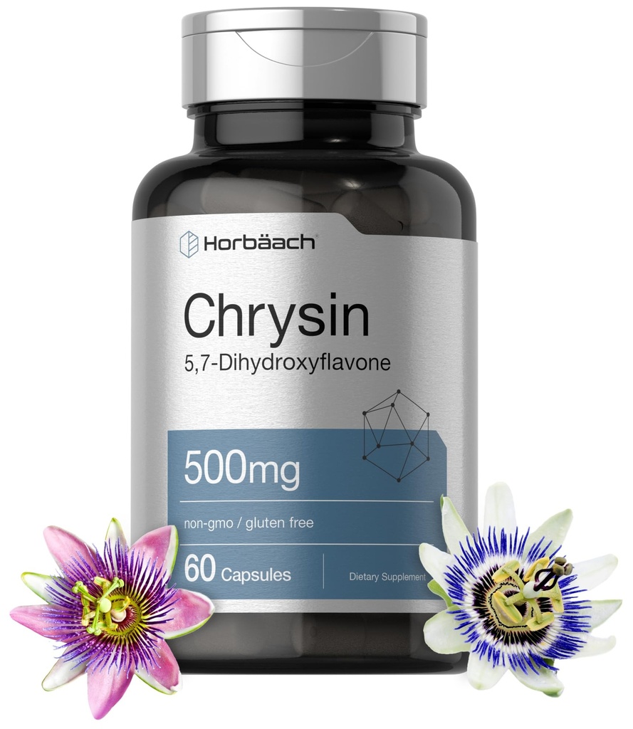Horbäach Chrysin 보충 | 500mg | 60 캡슐 | 열정 꽃 추출물 | Non-GMO, 글루텐 무료 보충