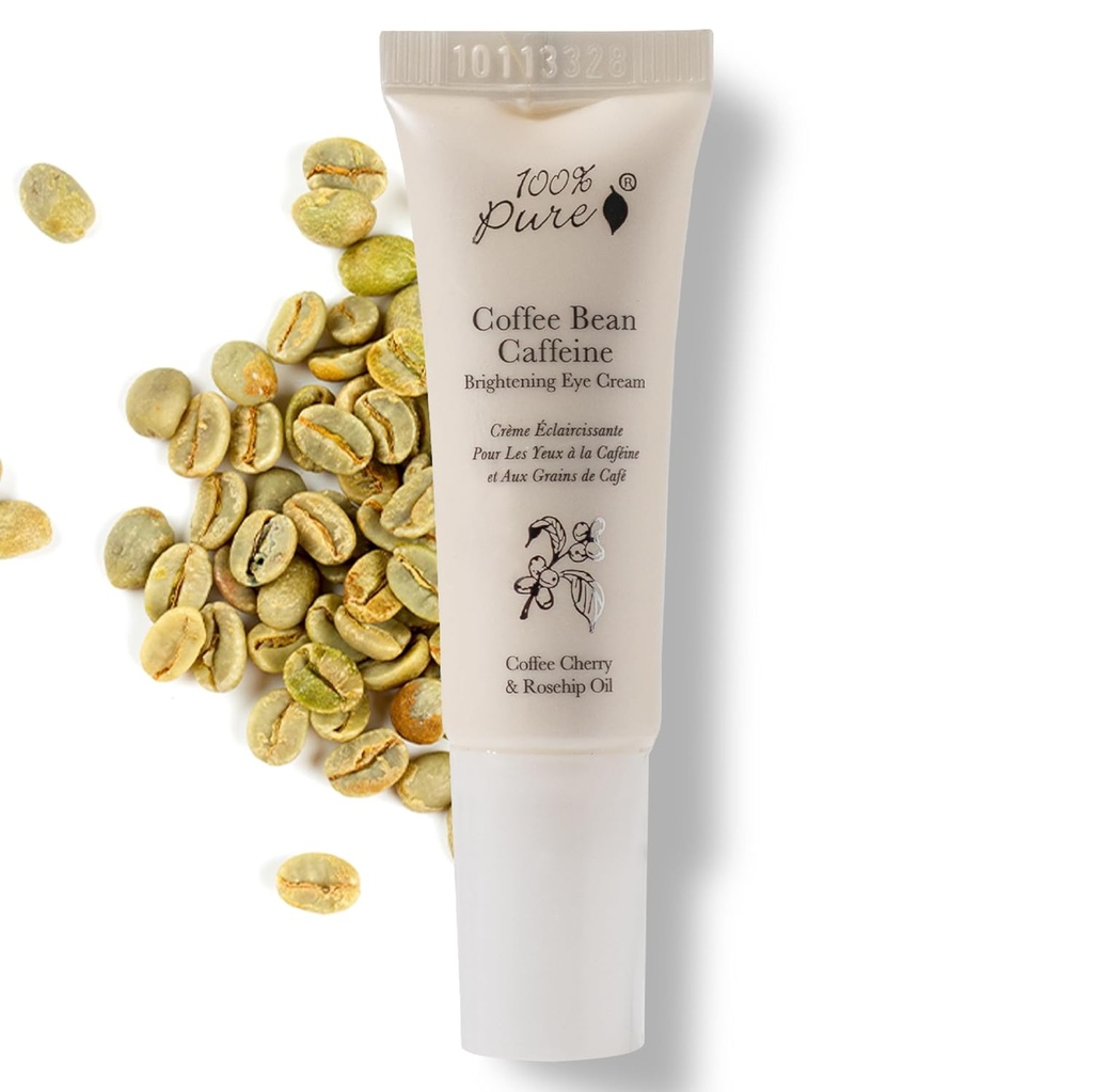 100 % PURE Coffee Bean Caffeine Eye Cream 리프레시 & 아이 트리트먼트는 퍼프러시, 다크 서클, 그린티, 로즈힙, 비타민 E - Youthful Vibrant Eye - Vegan - 0.3 oz