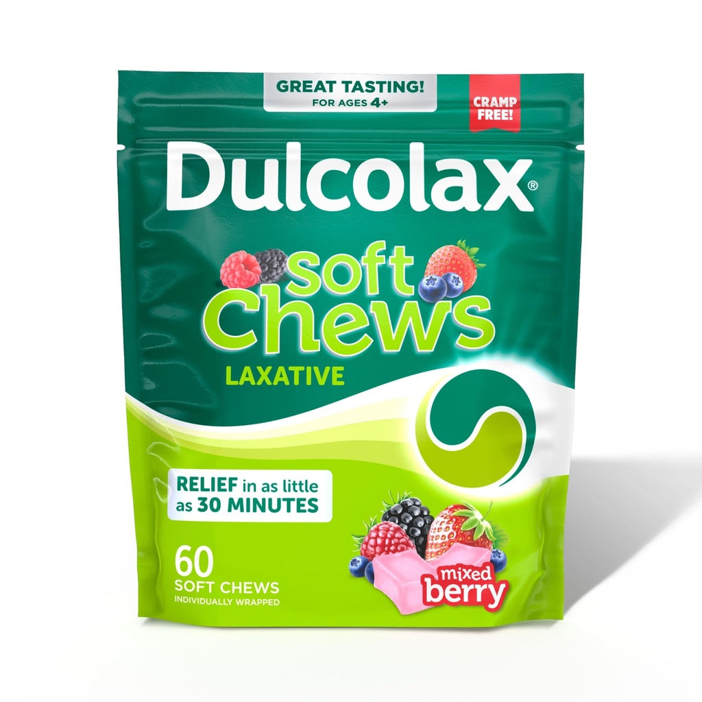 Dulcolax Saline Laxative 연약한 Chews, Gentle 변비 기복, 혼합 베리 맛, 마그네슘 Hydroxide 1200 mg, 60 조사
