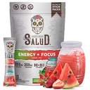 Salud 2-in-1 에너지 음료 분말 + 초점, Strawberry Watermelon, 유기 카페인, B6 + B12, Theanine, Clean Energy Drink Packets, Fresandia Agua Fresca Mix, Non-GMO, Gluten Free, Vegan, 설탕 1g, (15 서빙)